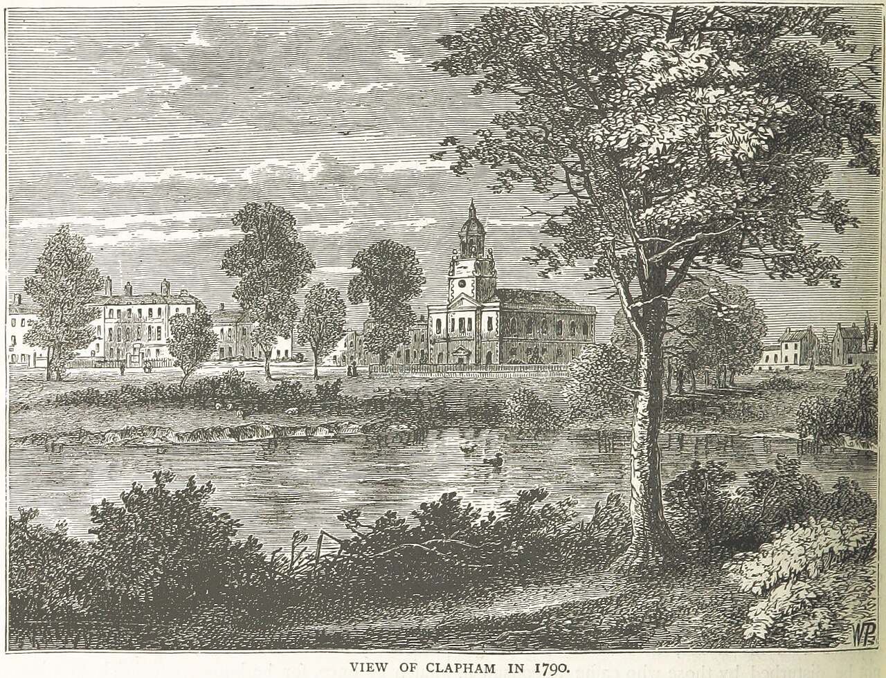 View of Clapham Common and Holy Trinity Church in 1790, period engraving